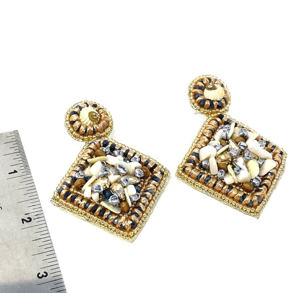 New Anthropologie Beaded Drop Shell Earrings - Picture 4 of 5